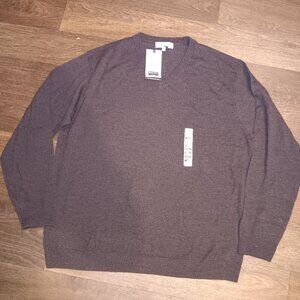 Turnbury Extra Fine Merino Wool V-Neck Brown Sweater Pullover Men's